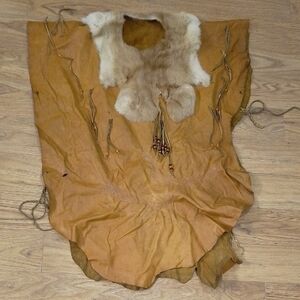 Vintage handmade deerskin vest with rabbit fur collar